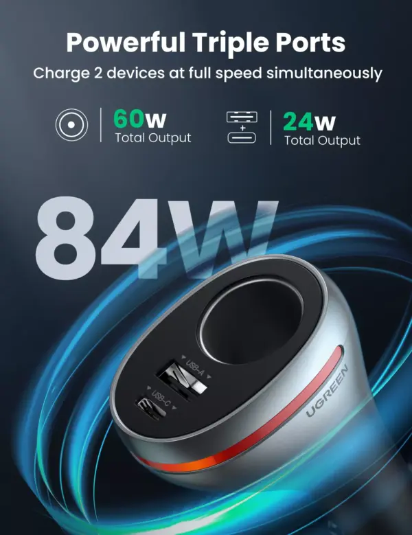 84W USB Car Charger with Quick Charge QC PD 4.0 & 3.0 for Fast Charging