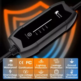 Portable EV Charger 16A, Level 2, 3.5kW, 11.5ft Cable, Home & On-the-Go