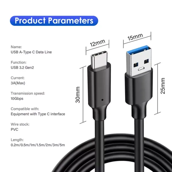 USB 3.2 Gen2 Type C Cable 10Gbps Fast Data Transfer & Charging for Samsung