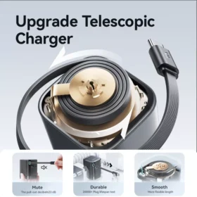65W GaN Charger with Retractable USB-C Cable for iPhone, iPad, and Laptops