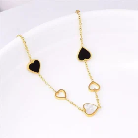 Heart Charm Stainless Steel Bracelet with Natural Seashell Embeds for Women