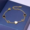 Heart Charm Stainless Steel Bracelet with Natural Seashell Embeds for Women