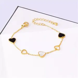 Heart Charm Stainless Steel Bracelet with Natural Seashell Embeds for Women