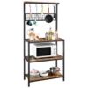 67" Rustic Brown Wooden Kitchen Bakers Rack with Storage Shelves & Hooks