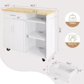 106410-235722.webp Versatile White Kitchen Island Cart with Storage and Wheels