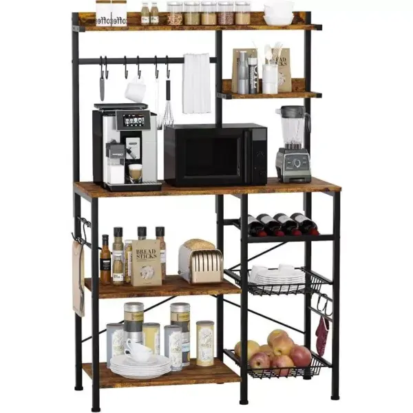 106447-0980d8.webp 5-Tier Kitchen Baker's Rack with Wire Baskets and Wine Storage