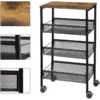 4-Tier Rolling Kitchen Storage Cart with Wooden Shelves & Lockable Wheels