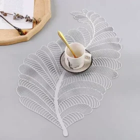 106794-109fa9.webp Elegant Nordic Leaf Design PVC Placemat - Water Resistant, Non-slip Kitchen Table Mat