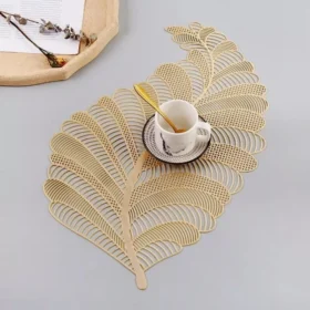 106794-40e0b6.webp Elegant Nordic Leaf Design PVC Placemat - Water Resistant, Non-slip Kitchen Table Mat