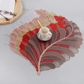 106794-838a93.webp Elegant Nordic Leaf Design PVC Placemat - Water Resistant, Non-slip Kitchen Table Mat