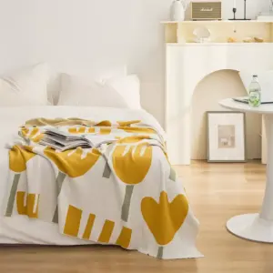 Spring Tulip Floral Cotton Knitted Throw