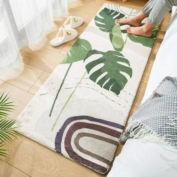 Luxurious Nordic-Inspired Fluffy Carpet with Tropical Plant Patterns