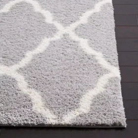 107130-138e1a.webp Elegant Gray/Ivory Trellis Shag Area Rug, 5' x 7' - Soft Polyester, Power Loomed