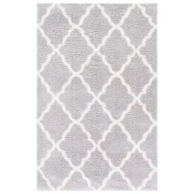 107130-e11db1.webp Elegant Gray/Ivory Trellis Shag Area Rug, 5' x 7' - Soft Polyester, Power Loomed