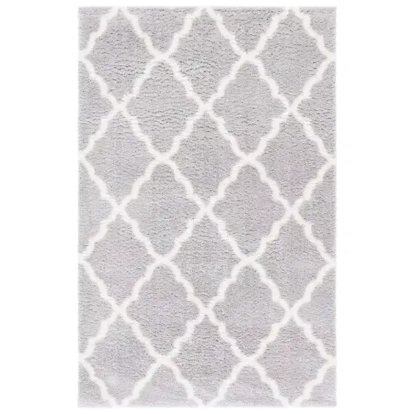 Elegant Gray/Ivory Trellis Shag Area Rug, 5' x 7' - Soft Polyester, Power Loomed