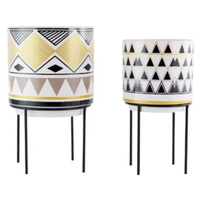 107509-657178.webp Mid-Century Modern Round Ceramic Planters with Metal Stand