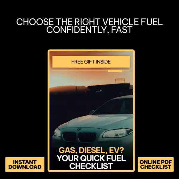 Gas, Diesel, EV? Your Quick Fuel Checklist | Car Fuel Comparison Guide, Gasoline Diesel Hybrid EV Decision Tool, Digital Download for Smart Vehicle Buyers
