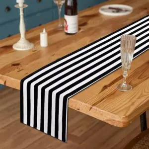 111888-7af7ee.webp Elegant Black and White Striped Polyester Table Runner for All Occasions