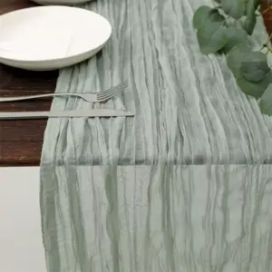 111898-35952c.webp Elegant Sage Gauze Table Runner for Vintage and Modern Decor