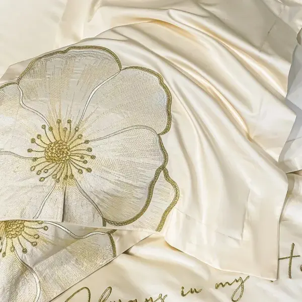 Luxury Egyptian Cotton Bedding Set with Floral Embroidery and Soft Duvet Cover