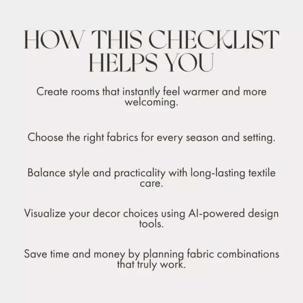 The Fabric Formula for Cozy Living | Printable Home Décor Checklist | Digital Download Guide for the Best Way to Use Fabrics for Cozy Home Styling