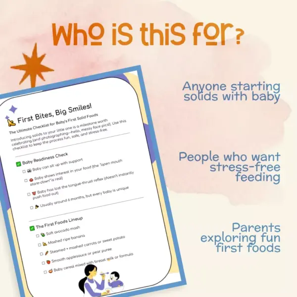 First Bites, Big Smiles | Baby’s First Foods Checklist | Printable Digital Download | Tips for First Solid Foods for Baby | Starting Solids Made Simple