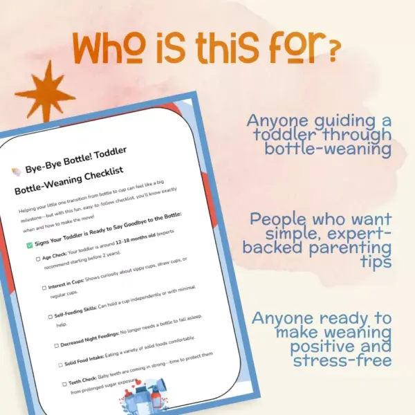 Bye-Bye Bottle! Toddler Bottle-Weaning Checklist | Digital Download Guide for Parents | Toddler Weaning Tips, Transition from Bottle to Cup eBook